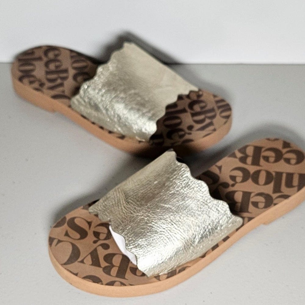 See By Chloe Essie Mules Scalloped Leather Slide Sandals Beach Comfort 37